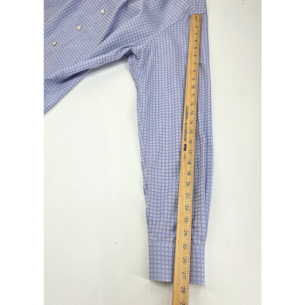 Quiet Luxury Eton Sweden Dress Shirt Mens 43 Light Blue Grid Cotton Europe - Picture 14 of 15